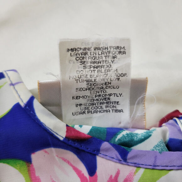 Kathie Lee Shirt Womens 6 Top Multicolor Floral Short Sleeve Round Keyhole Neck - Picture 9 of 10